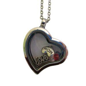 New Floating Heart Charm Locket Necklace W/ 19" Stainless Chain Mom Mother Gift